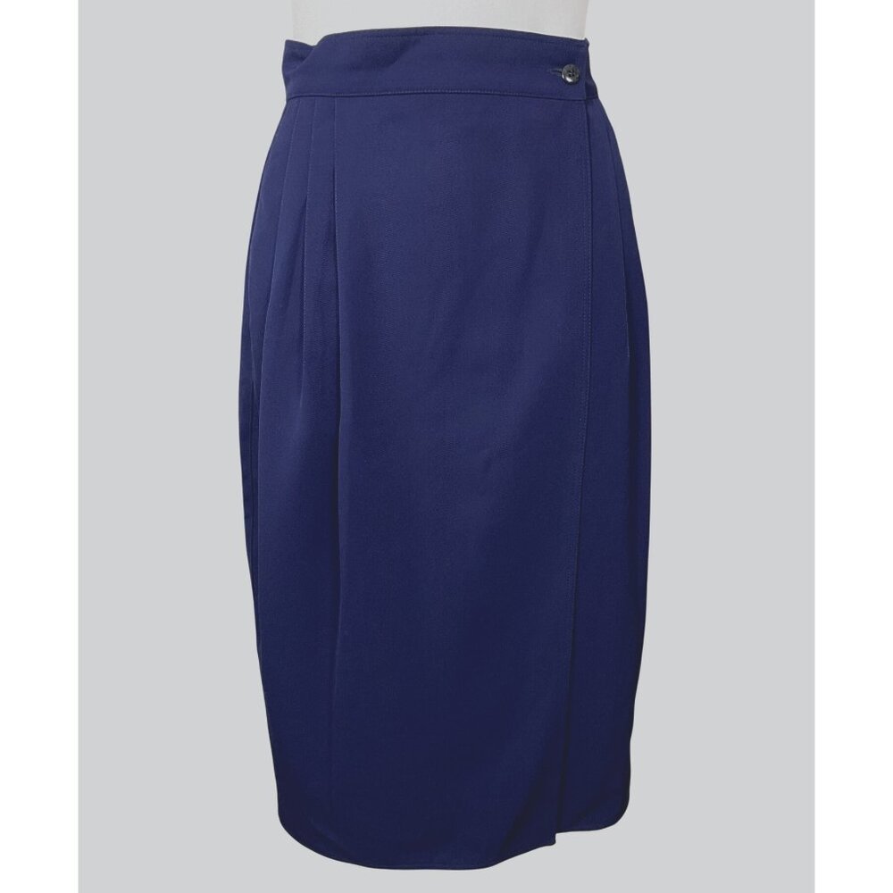 Gianni Versace Deep Blue Pleated Wrap VTG Skirt Side Pockets Sz IT 38 or US 2/4